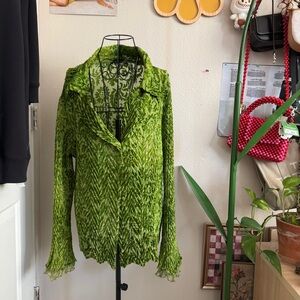 Komarov Vintage Green Sheer Textured Blouse L